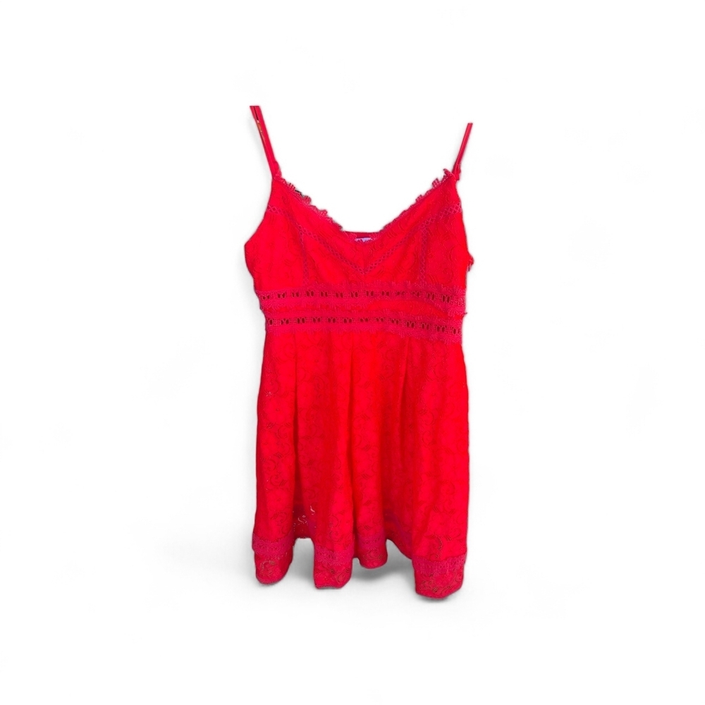 NSR Scarlet Red Fit And Flare Dress NSR red lace crochet midi dress Size Medium